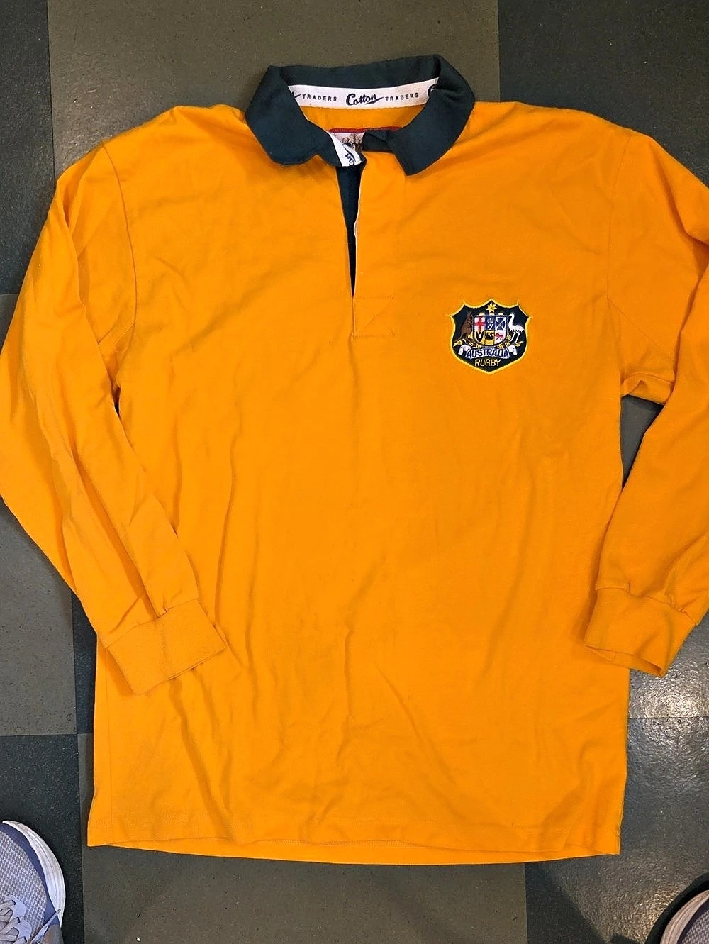 Vtg 90s Cotton Traders Australia Rugby Jersey Large Wallabies Gold